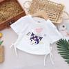 2025 Nueva Camiseta de Verano de Manga Corta para Niños Moda Coreana de Moda Top con Cordón para Niña Algodón de Verano de Cuello Redondo para Niña