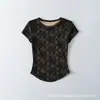2026 Verano Nuevo Estilo Belleza con Oxígeno Estilo Deseo Puro Camiseta de Encaje de Manga Corta Cintura Delgada para Mujer Top de Chica Popular