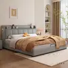 Cama Doble Estilo Crema Francesa Moderna Simple de Cuero Dormitorio de Matrimonio de Madera Maciza de Alta Gama Atmosférica Cama Blanda Empacada para Dormitorio