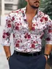 Camisa de manga larga para hombre, estilo nuevo de primavera/otoño europeo y americano transfronterizo, camisa casual de cuatro vías elásticas con estampado floral 3D para hombre