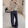 Seco y Refrescante Secuencia de Tejido Alma Marina Algodón Rayón Textura de Bambú Estilo Francés Cuello Redondo Rayas Manga Corta Camiseta de Punto para Mujer Verano