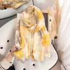 Bufanda de Imitación de Algodón y Lino para Mujer Moda Primavera y Verano Delgada Bufanda Floral Estampada Estilo Pastoral Chal Elegante de Alta Calidad
