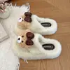 Pantuflas de Felpa para Mujer con Estampado a Cuadros, Lazo y Orejas de Oso, Modelo 2026, Nuevas, Suela Suave, Antideslizantes, para Casa y Exteriores, Planas