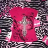 Camiseta Negra Estampada Tie-Dye Diseño Retro Americano para Mujer, Nuevo Estilo Otoño, Top Camiseta de Manga Larga con Cuello en V Puro Deseo, Moderna