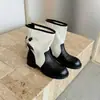 Botines cortos de retazos retro estilo británico, comercio exterior transfronterizo, punta redonda, tacón grueso, hebilla de cinturón, botas western, botas de cuero genuino para mujer de otoño e invierno
