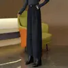 Pantalones rectos de lana gris oscuro plisados de cintura alta hechos a medida para mujer, otoño e invierno, talla petite, tobilleros, fluidos, pierna ancha holgada