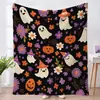Manta de Halloween Manta Linda de Fantasma y Calabaza Serie 2 Manta Decorativa para Oficina Manta de Franela Otoño e Invierno