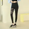 Calça de Malha Cruzada com Estampa de Tubarão Feminina Nova para Primavera Skinny Leggings no Quadril Moda Skinny Sexy Cropped Calça de Yoga
