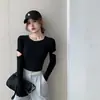 Nova Camiseta Curta Elástica Slim Sexy Cuidadosa Estilo Novo Primavera e Outono Amazon Aliexpress Roupas Femininas