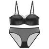 Conjunto de brasier sexy europeo y americano de copa delgada lisa de media copa de satén de algodón fino a 9173 generación W268