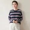 Nueva Ropa de Punto de Cachemira a Rayas de Colores con Cuello Redondo para Mujer Otoño e Invierno, Ropa de Punto Fashionable y Casual para Capas Interiores, Ropa de Punto Holgada Estilo Coreano