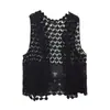 Chaleco tipo cortina hueco de moda para mujer para primavera y verano, chaleco exterior moderno, estilo académico, cárdigan de algodón, top corto gris sin mangas