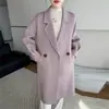 Novo casaco de lã dupla face outono e inverno para mulheres, longo, solto, simples, com gola de terno, feito de lã pura