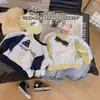 Sudadera de manga larga de primavera y otoño para niños y niñas, nueva sudadera estilo coreano con bloques de color dopamina y cuello redondo sin costuras