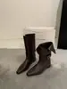 Primeiro encontro Ji Meilade retrô nicho camurça salto oculto dois-usos slouch boots Botas de cowboy western bico fino curtas
