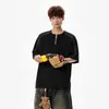 Camiseta de manga corta con cremallera a media altura, retazos y costuras de contraste para hombre y mujer, marca de moda retro americana de verano, holgada y casual