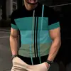 2026 Amazon Camiseta de Verano para Hombre Estilo Europeo y Americano Rayas Bloques de Color Cuello Redondo Versátil Contraste de Color Manga Corta En Stock