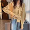 Suéter Corto Holgado Estilo Coreano para Mujer Primavera y Otoño, Cárdigan de Punto con Cuello en V para Mujer, Top de Moda Chic