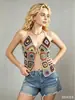 Camisole de crochê artesanal estilo boho com blocos de cor, peça de sobreposição de verão estilo cardigã vazado, top para férias na praia
