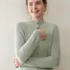 Cárdigan de Cachemir para Mujer Estilo Otoño e Invierno 100% Cachemir Puro Rayado Ajustado de Cuello Semi Alto Color Sólido Suéter de Punto Chaqueta