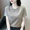Camiseta de rayas para mujer, ropa de verano para mujer talla grande, nuevo top de verano estiloso, camiseta juvenil casual holgada de manga corta