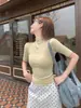 Blusa feminina de meia-gola para usar por baixo, novo estilo 2026, amarela, mangas de três quartos, blusa interna de manga curta, alta qualidade, corte justo, blusa de manga média