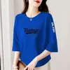 Camiseta de comercio exterior transfronterizo para mujer de mediana edad y ancianas, principios de otoño, manga tres cuartos, holgada y elegante, top de manga media para mujer
