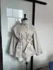 Em Estoque--Design de Moda Feminina Transfronteiriço Europeu e Americano Casaco Trench Curto com Zíper e Botão com Cinto na Cintura para Efeito Emagrecedor