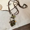 Colar com Franja de Contas de Madeira Flor Gota de Óleo Vintage Estilo Étnico Simples Versátil Corrente de Suéter Design Moderno Colar para Mulheres
