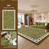 Alfombra Sala de Estar Verde Estilo Nuevo Estilo Medieval Impermeable y Anti-Manchas Sin Lavado Limpiable Retro Gama Alta Dormitorio Mesita de Noche Felpudo de Piso