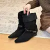 Botines retro cuadrados decorativos de cuero suave estilo coreano para otoño e invierno, estilizan y son versátiles, con tacón grueso y tacón bajo, botines de moda para mujer
