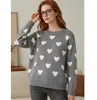 Tricô Feminino Outono e Inverno Europeu e Americano Transfronteiriço Suéter Cruzado Coração Estilo Coreano Preguiçoso Versátil Solto Jacquard para Mulheres