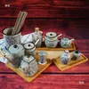 Conjunto de Potes Cerâmicos Estilo Japonês para Condimentos Porta-Palitos Porta-Azeite Potes para Condimentos Porta-Hashis Gaiola para Hashis Pote para Pimenta Porta-Vinagre Garrafa de Molho de Soja