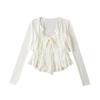 Cardigan Exterior de Color Sólido de Manga Larga Corta Camiseta para Mujer Sin Tirantes Correa en el Pecho Parte Superior de Tubo Plisada Chaleco Traje de Dos Piezas
