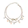 Moda Estilo Europeo y Americano Bohemio Retro Personalizado Borla Doble Capa Estrella Perla Estrella de Cinco Puntas Carácter 8 Tobillera Accesorios para el Pie