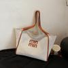 Bolsa Tote Grande de Lona con Letras Estilo Coreano 2024 Nueva Informal para Hombro de Compras Bolso de Moda para Clase