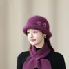 Novos chapéus quentes de outono e inverno para mulheres de meia-idade e idosas, chapéus de lã, pele de coelho de avó, forrados com fleece, espessados, chapéus bucket quentes