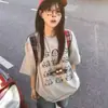 Camiseta estampada de manga curta cinza claro em seda de leite para mulheres, novo estilo de verão, solta e modeladora, top de nicho para estudantes