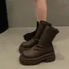 Botas skinny de suela gruesa para aumentar altura, botines holgados de mujer, cremallera trasera otoño e invierno, puntera cuadrada, adelgazantes, botines Martin para petite, botas elásticas