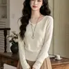 Elegante blusa de tricô com gola plissada acinturada, manga longa feminina, nova coleção outono 2026, slim fit, base