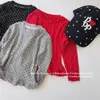 Ropa interior para niña de otoño, nuevo estilo, lunares para pareja, manga larga, lunares, top para bebé niña, blanco con estilo versión coreana, camiseta dulce
