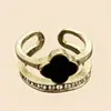 Anillo Abierto de Trébol de Cuatro Hojas Negro de Doble Capa para Mujer, Lujo Ligero, Súper Brillante, Nuevo Estilo 2026, Anillo Versátil para el Dedo Índice