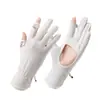 Guantes de Protección Solar para Mujer Verano Deportes al Aire Libre Ciclismo Sensación Fresca Delgados Antideslizantes Sin Dedos de Seda de Hielo Anti-UV F4