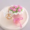 Pingente de Bolsa de Sorvete Falso Decoração de Carro Presente de Feriado Chaveiro de Lã Tricotado Segurando Flor