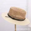Sombrero de Paja Transpirable de Ala Plana con Calados Estilo Hepburn para Mujer, Sombrero de Paja para Vacaciones en la Playa de Verano