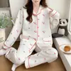 Pijama Sándwich de Algodón para Mujer en Otoño e Invierno Nuevo Espesado Dulce Lazo Traje de Manga Larga Ropa de Casa Se Puede Usar Afuera