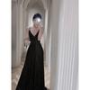 Tiro Real Transfronterizo Negro "Noche de Piedra" Fiesta de Cumpleaños Vestido de Gala de Graduación Largo con Tirantes Falda de Lentejuelas