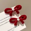 Presilha de Cabelo Laço Red Velvet para Mulheres, Presilha para Franja Lateral, Mini Presilha Garra de Princesa, Presilha Bico de Pato Infantil, Acessório de Cabelo de Ano Novo