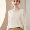 Suéter de Cachemira para Mujer Nueva Moda Top Interior Manga Larga 2025 Nuevo Cuello en V Suéter de Punto de Cachemira Básico