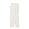 Pantalones de Pierna Ancha Adelgazantes de Cintura Alta para Mujer Otoño Invierno Sueltos de Longitud al Suelo Casuales Pantalones de Punto de Lana Blancos de Pierna Recta